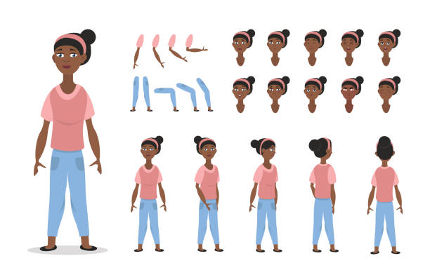 African American Girl Character Constructor For Animation With Various  Views Poses Gestures Hairstyles And Emotions Stock Illustration - Download  Image Now - iStock