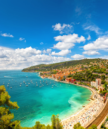 Turquoise sea and blue sky. Mediterranean landscape. Villefranche, french riviera