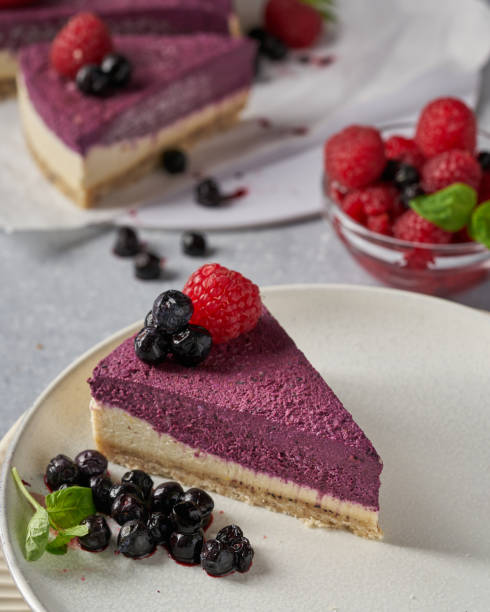 istock raw vegan double-layer cake with black currant on a light gray background under a concrete texture. Healthy eating, delicious dessert without baking 1211636209