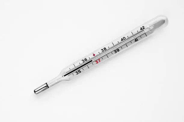 Photo of medical thermometer on white background