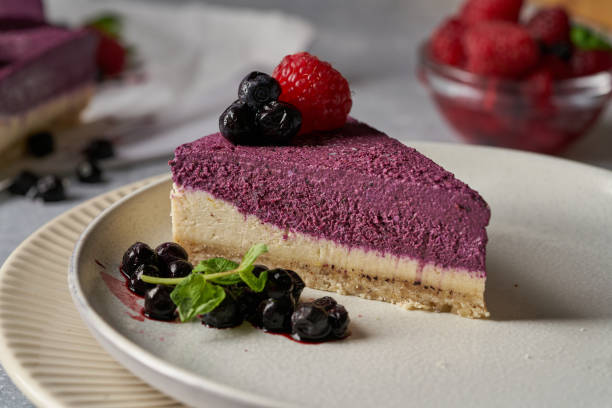 istock raw vegan double-layer cake with black currant on a light gray background under a concrete texture. Healthy eating, delicious dessert without baking 1211645361