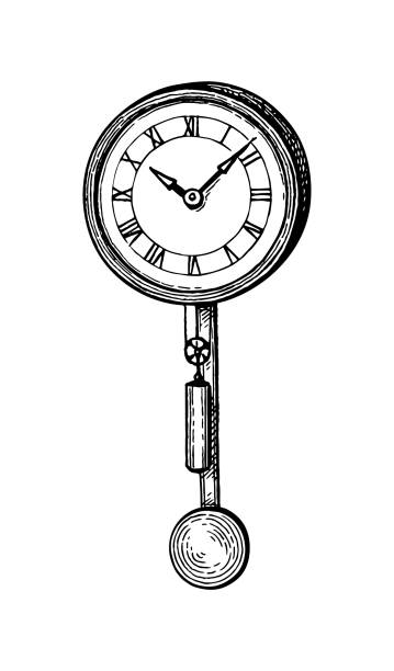 vintage pendeluhr. - number alarm clock clock hand old fashioned stock-grafiken, -clipart, -cartoons und -symbole