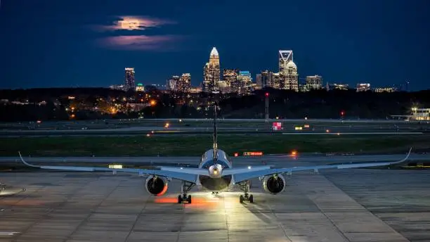 A beautiful picture of Charlotte’s airport after the sun had set.