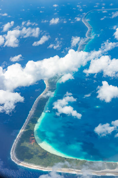 Atoll seen from a plane stock photo