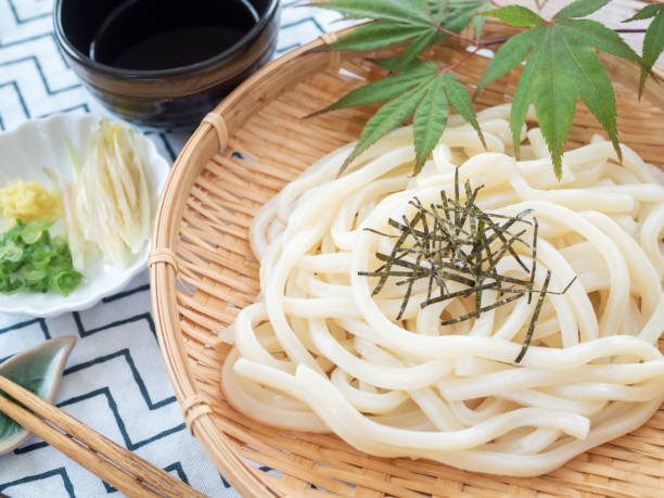 zaru udon (fideo udon japonés frío) - chopsticks rest kitchen utensil dishware horizontal fotografías e imágenes de stock