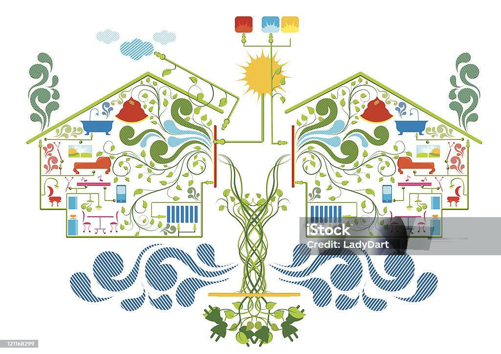 Smart home with sustainable eco energy system  Cloud - Sky stock vector