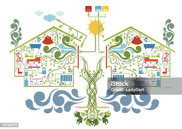 Smart Home With Sustainable Eco Energy System Stock Illustration - Download Image Now - Cloud - Sky, Color Image, Computer Graphic