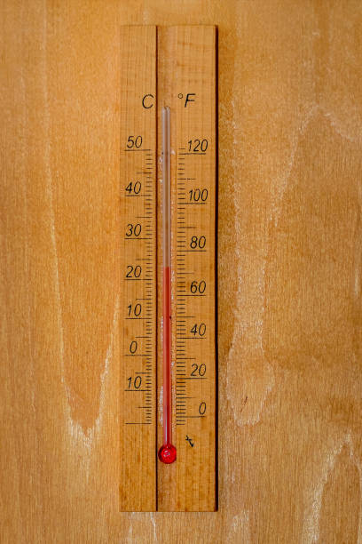 istock Wooden thermometer on a wooden wall 1211683625