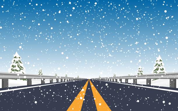 ilustrações, clipart, desenhos animados e ícones de sala preto e branco - snowing road winter snow