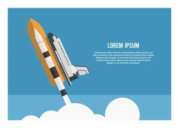 Vector illustration of Space shuttle launching into the space. Side view.