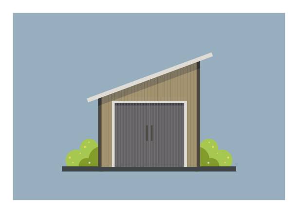 Small wooden shed building with sloping tin roof. Simple illustration. simple illustration of a small wooden shed building with sloping tin roof. slopestyle stock illustrations