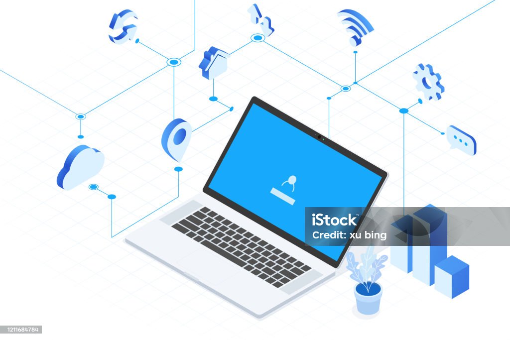 Wireless System Drawing 5g Wireless Network Technology Computer Axonometric Drawing Online ...