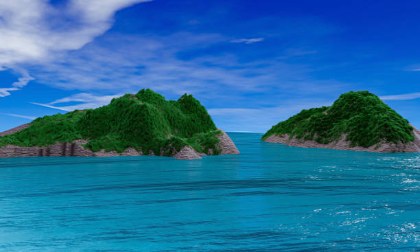 View of the sea,  ocean and  sunset with clear sky soft clouds. 3D rendering.