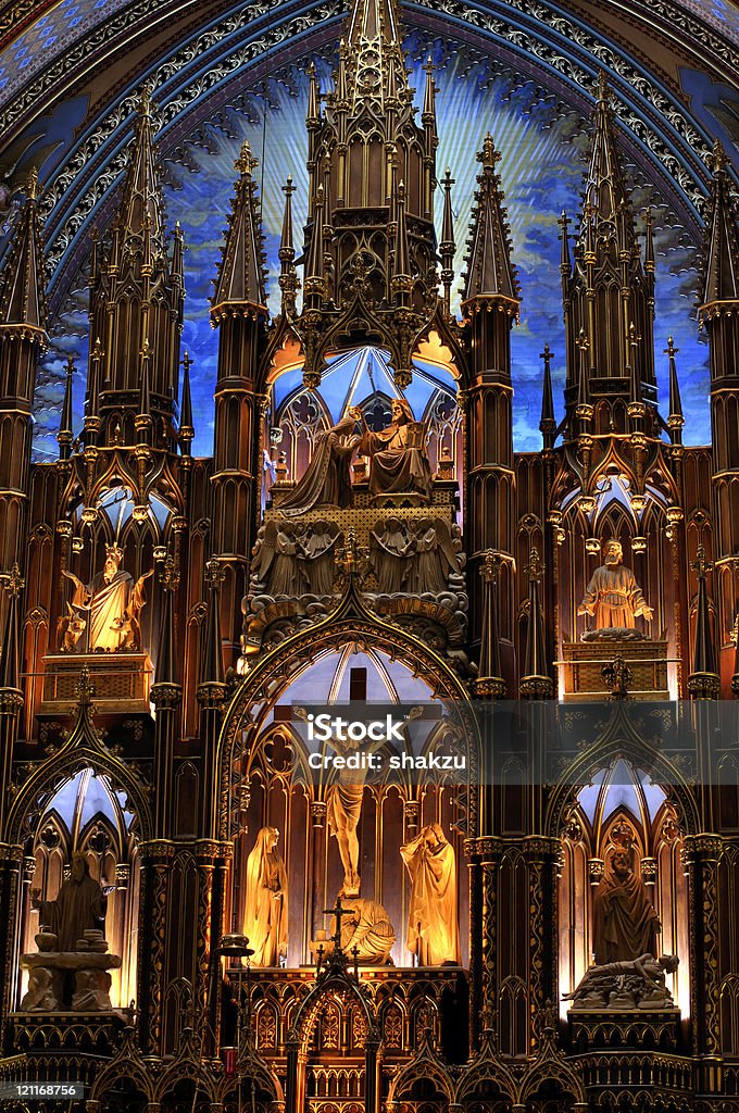 Beautiful altar Beautiful colorful intricate detail of altar in Basilica Notre Dame of Montreal Notre Dame de Montreal Stock Photo