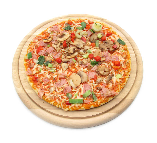 istock Pizza on wooden board isolated 121169085