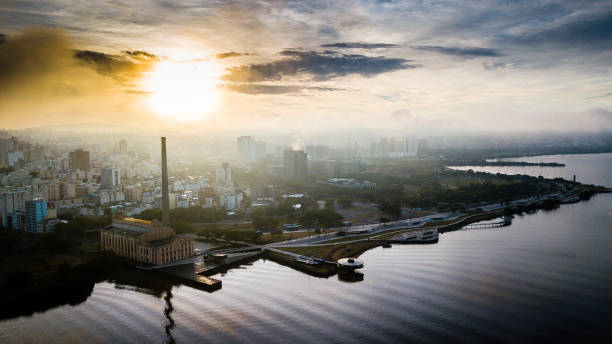 Porto Alegre, New Aerial image of the Guaíba waterfront in Porto Alegre, Capital of Rio Grande do Sul, Brazil porto alegre stock pictures, royalty-free photos & images
