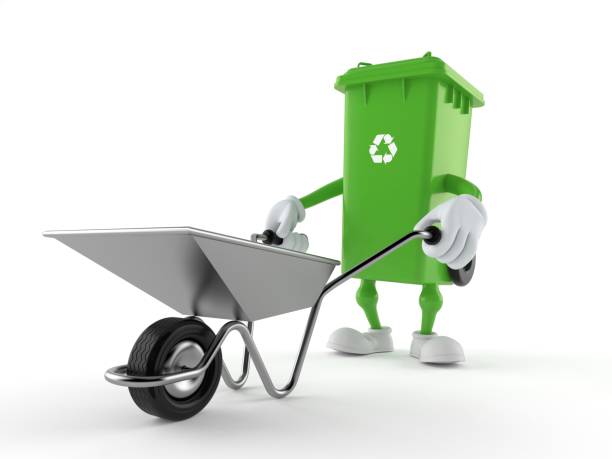 istock Dustbin character carrying wheelbarrow 1211700895