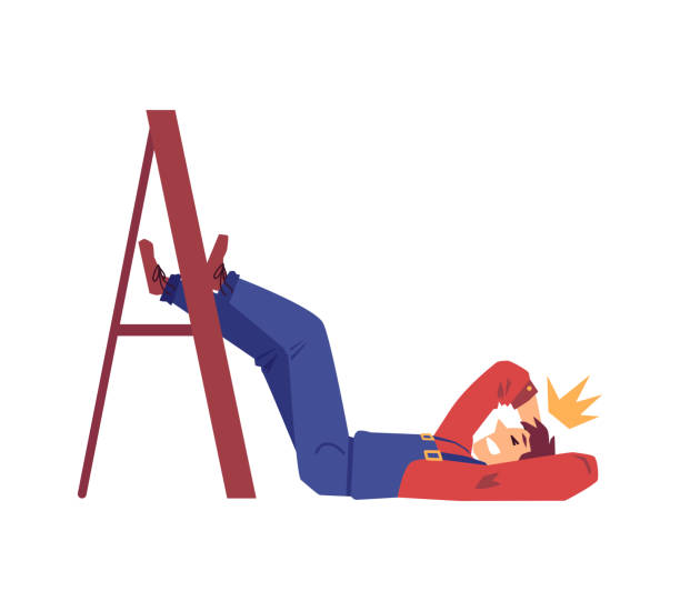 illustrations, cliparts, dessins animés et icônes de accident de travail - homme de dessin animé tombé de l’échelle et grièvement blessé. - accident physical injury falling ladder