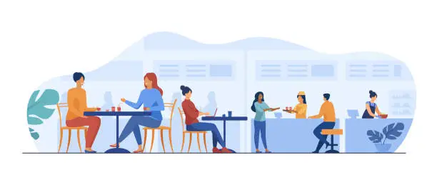 Vector illustration of People eating in food court cafeterias