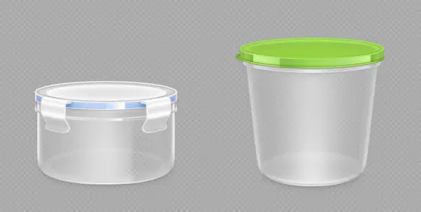 Vector illustration of Round plastic food containers with clipping path