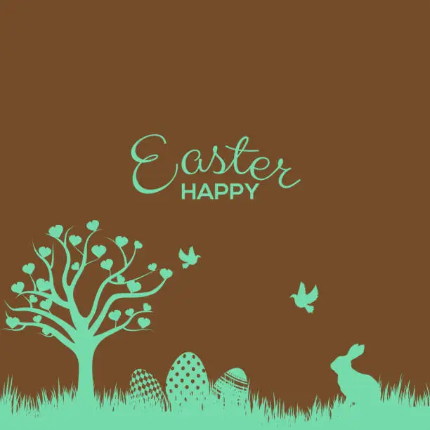 Vector illustration of Easter Background with rabbit and easter eggs. Vector.