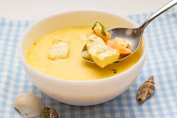 Fishsoup / bouillabaisse with mixed fish