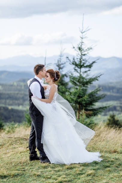istock Beautiful bride and groom at the mountains 1211714340
