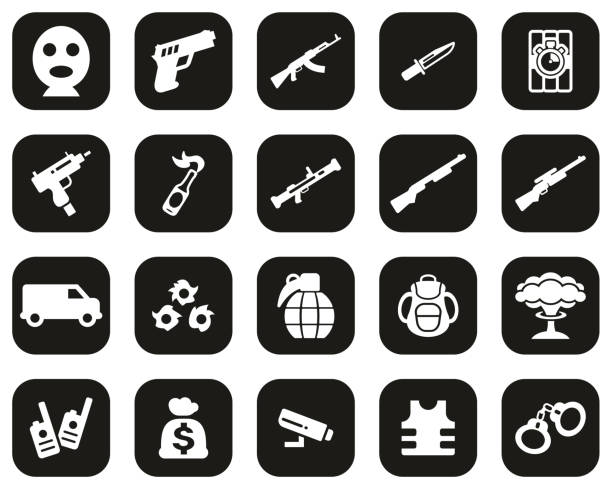 террорист или убийца иконы белый на черном плоский дизайн установить большой - computer icon symbol knife terrorism stock illustrations