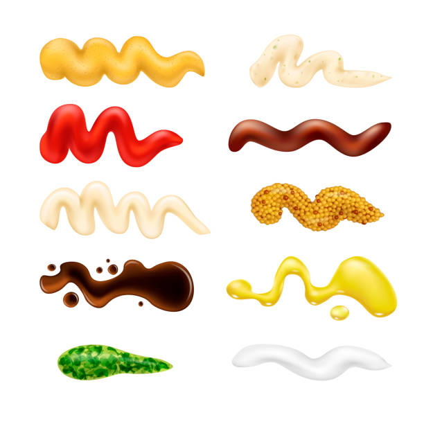 ilustrações de stock, clip art, desenhos animados e ícones de set of different sauce drops - tartar sauce