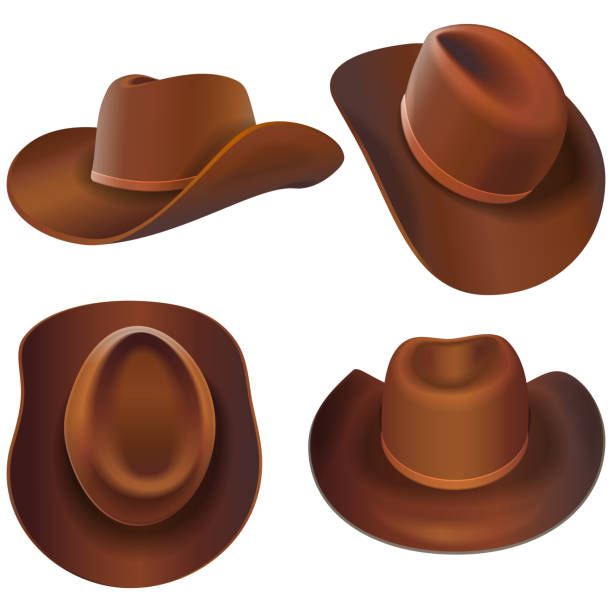 illustrations, cliparts, dessins animés et icônes de chapeaux en cuir de cowboy de vecteur - chapeau de cow boy