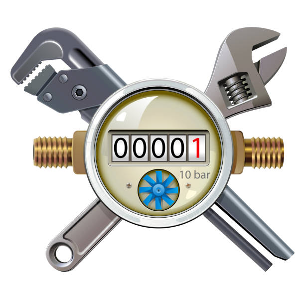 스패너가있는 벡터 물 미터 - clock face symbol computer icon gauge stock illustrations