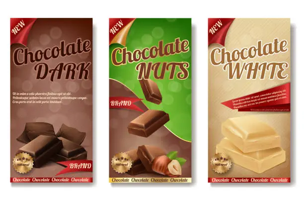 Vector illustration of Vector realistic collection of chocolate packaging, labels