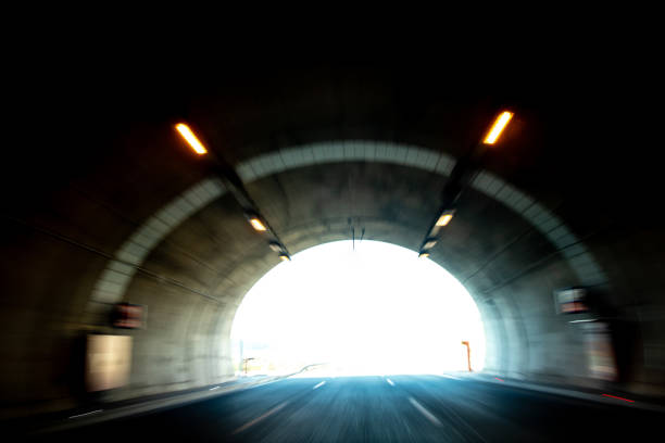 Driving through the city at night, motion blur