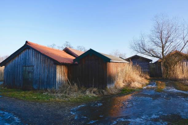 istock Houses By Bare Trees And Buildings Against Sky 1211725133