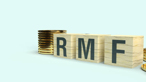 istock rmf text on wooden cube and coins 3d rendering  for Business content. 1211727856