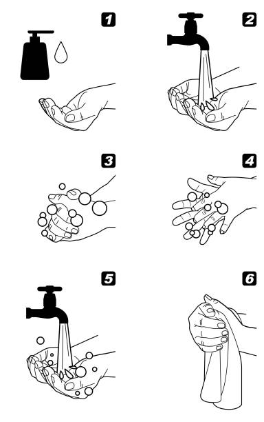 손 씻기 지침 - paper towel public restroom hygiene cleaning stock illustrations