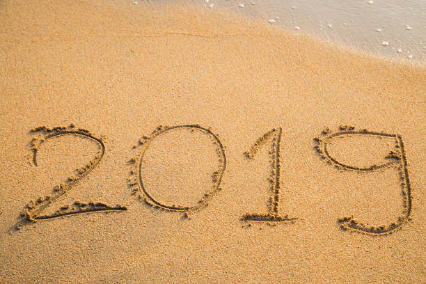istock Abstract message Year 2019 written on beach sand 1211736898