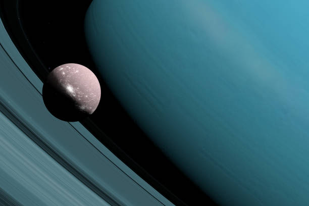 istock Ariel or Uranus I orbiting between the rings of Uranus planet. 3d render 1211739544
