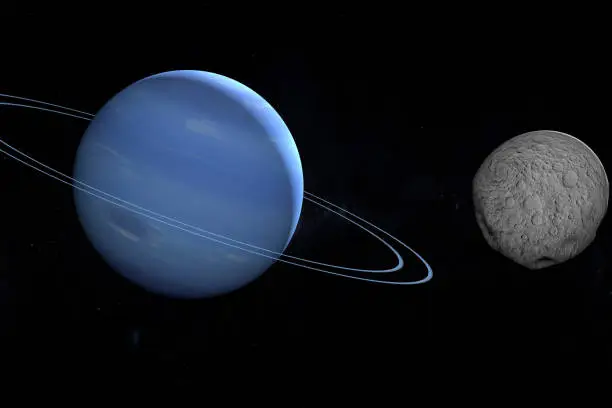 Larissa, inner moon of Neptune planet also known as Neptune VII, orbiting around Neptune planet in the outer space