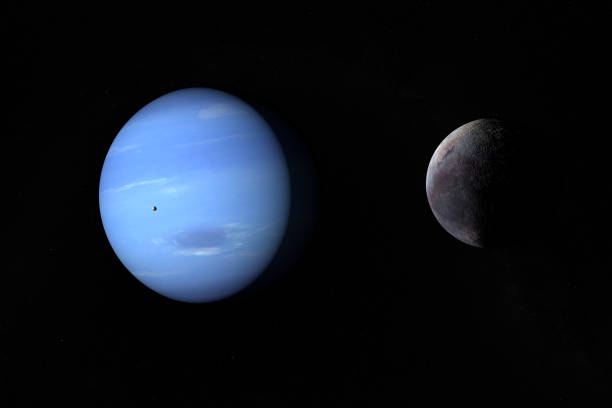 istock Triton and Proteus orbiting around Neptune planet. 3d render 1211739913