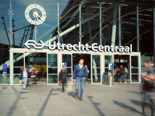 Entrance of central station in Utrecht stock photo