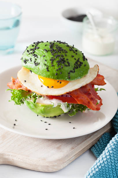istock keto paleo diet avocado breakfast burger with bacon, egg, tomato 1211741266