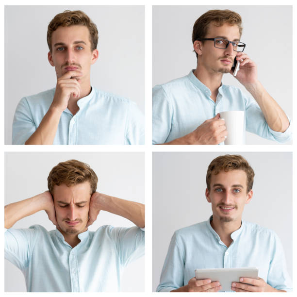 istock Handsome young man portrait set with different devices 1211742483