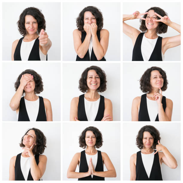 istock Positive middle aged woman portrait set 1211743291