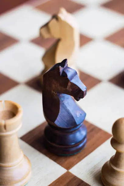 Photo of Chess pieces arranged on the board Conceptual of war tactics and strategies