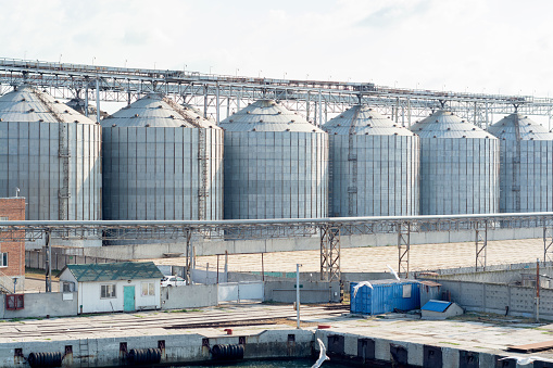 Granary building - storehouse for threshed grain or oil in sea port in industrial plant