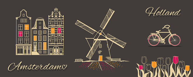 Amsterdam theme picture. Vector illustration.