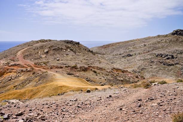 istock Hike pathways with red and yellow sand near the Atlantic Ocean (Madeira, Portugal, Europe) 1211748781