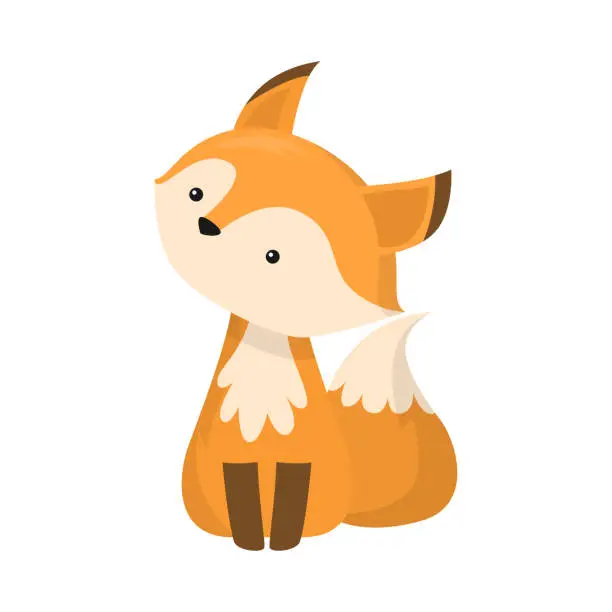 Vector illustration of Cute fox is sitting. Vector illustration isolated on white background
