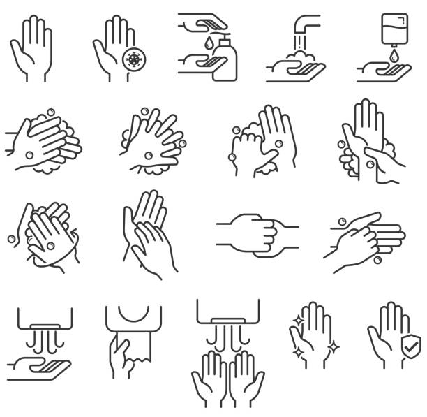 kroki mycia rąk ikony ilustracje wektorowe. - washing hands human hand washing hygiene stock illustrations